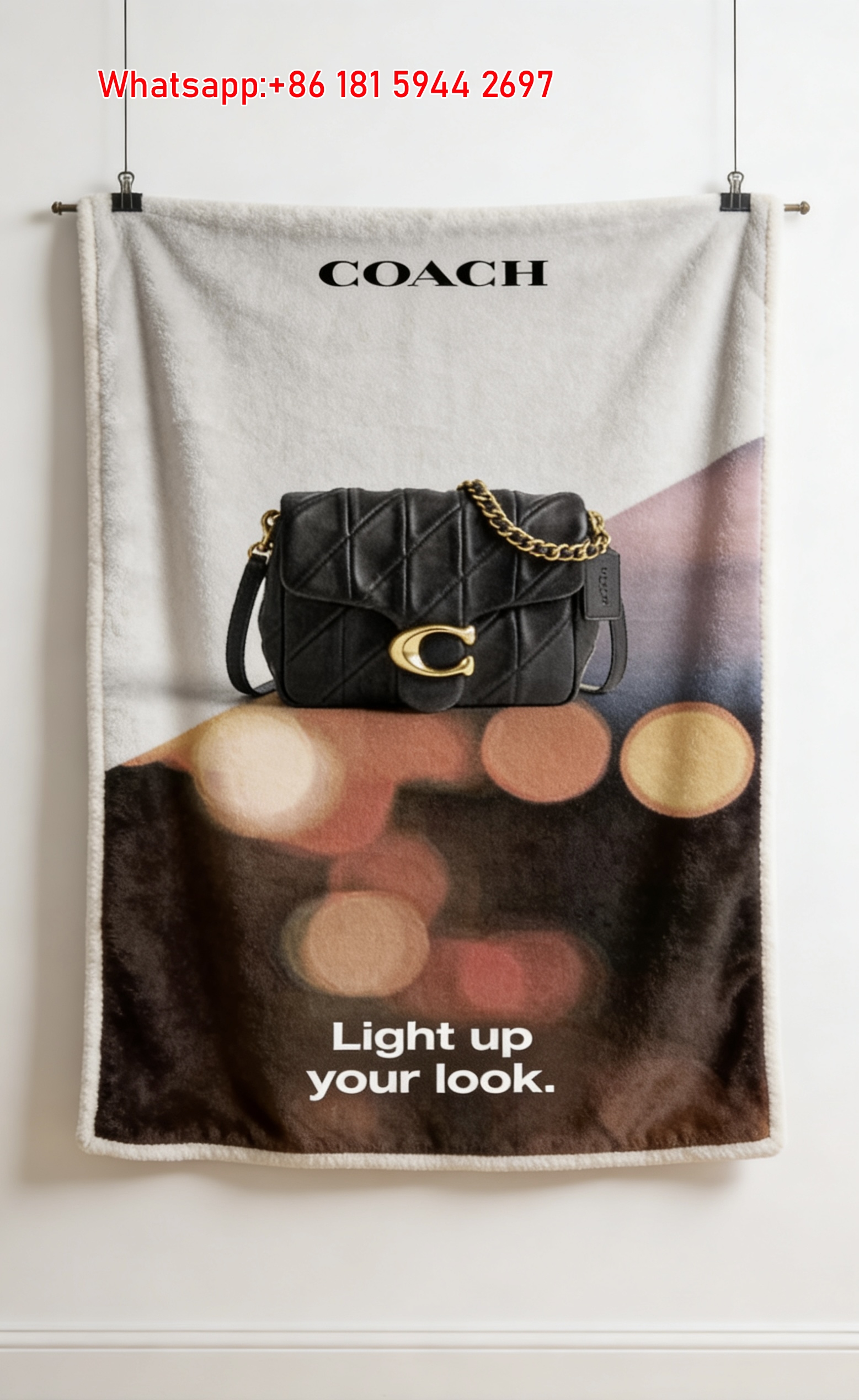 Coach Black Quilted Tabby Flannel Throw Blanket for Sofa and Wall Decor C343